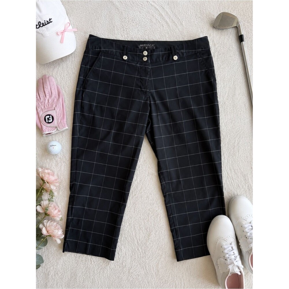 Nike Golf Dri-FIT Black Windowpane Plaid Cropped Golf Pants Women’s Size 12
